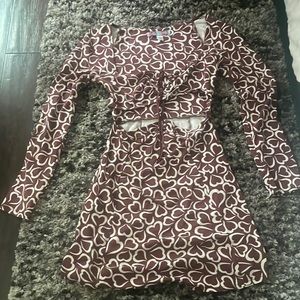 burgundy heart printed a line dress